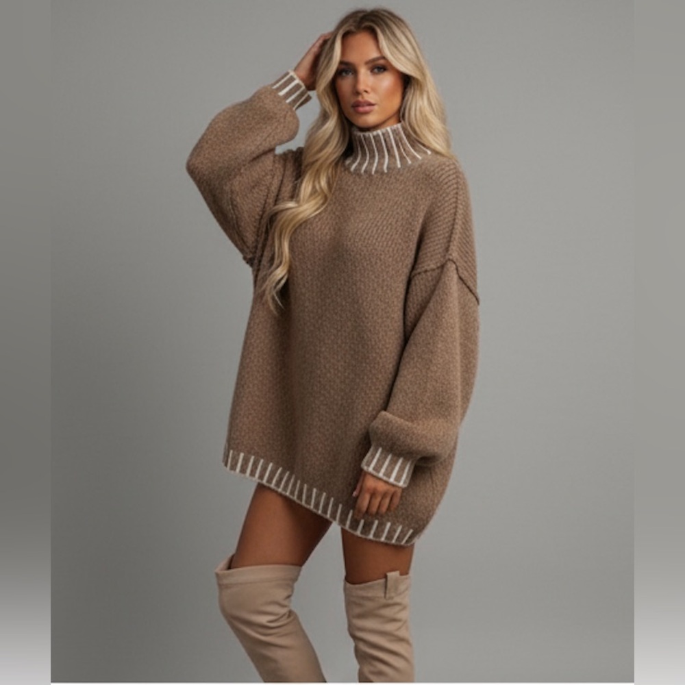 Oversized Drop Shoulder Long Sleeve Round Neck Casual Sweater - Picture 3 of 10